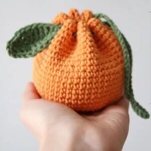 🍊NEW Tangerine Crochet Mini Bag Charm Keychain Micro Pouch Purse